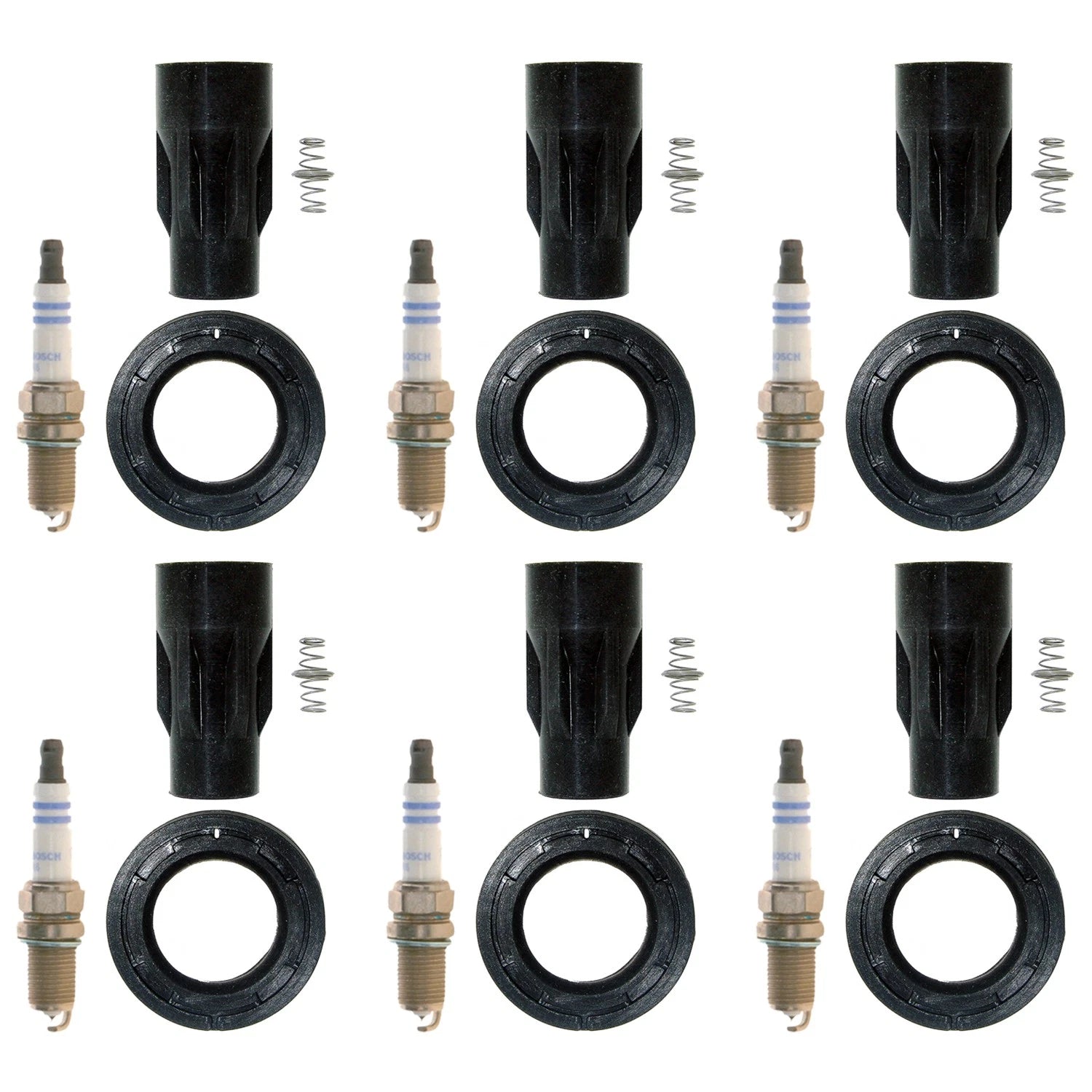 Set of 6 Bosch Platinum Spark Plugs & NGK Coil Boots for Camry ES330 Solara (2002–2006)