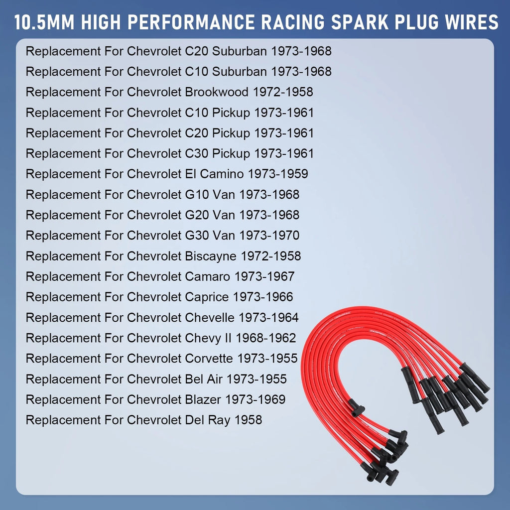 Set of 8 HEI Spark Plug Wires for Chevy SBC BBC V8 (1970–1995)