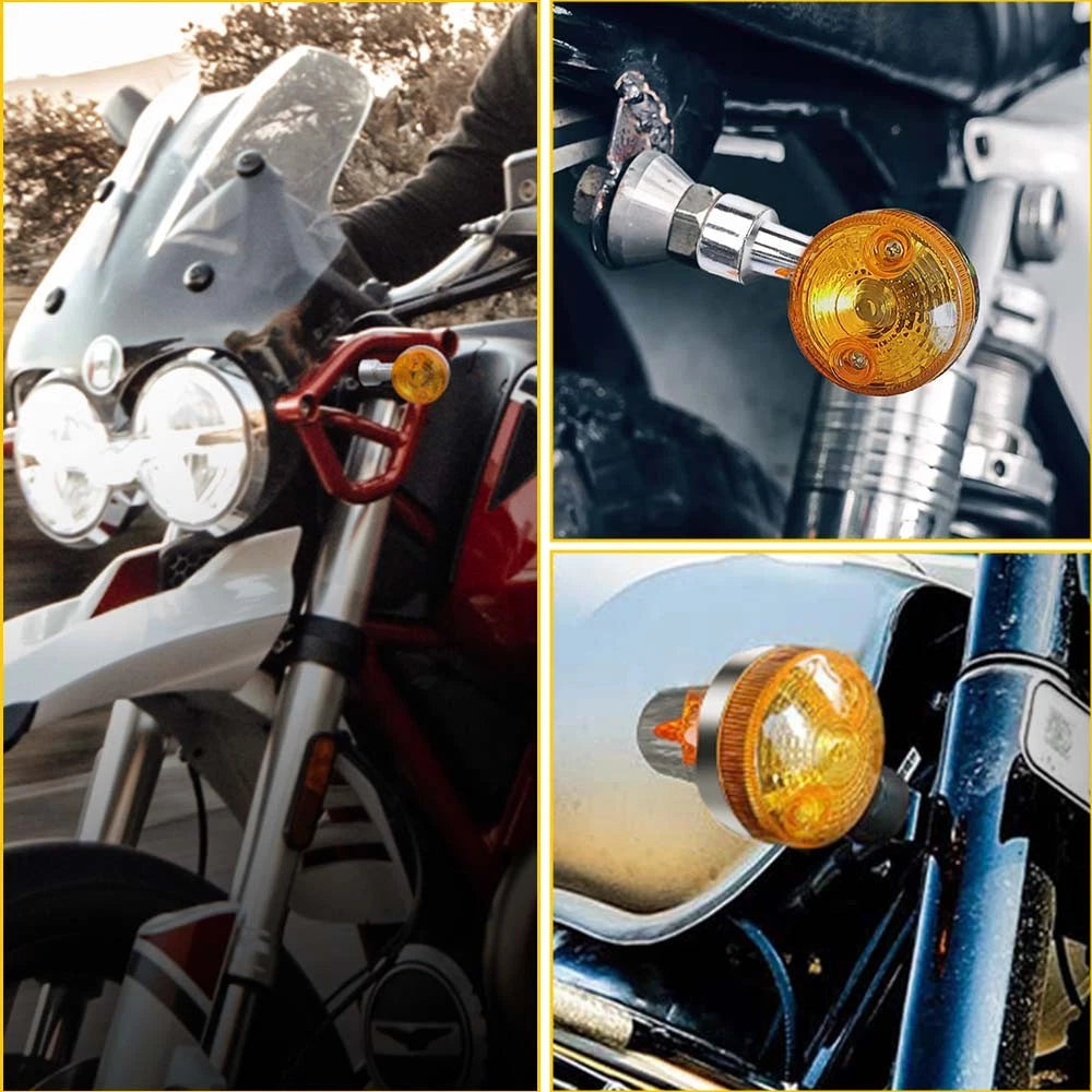 Set of 4 Amber Chrome Turn Signal Lights for Yamaha Honda Kawasaki