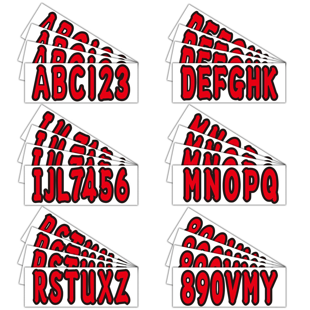 Set of 4 Red 3" Marine Alpha-Numeric Registration Number Decals