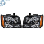 Set of 2 Black Headlights with Amber Corner for Chevy Avalanche/Suburban/Tahoe (2007–2014)