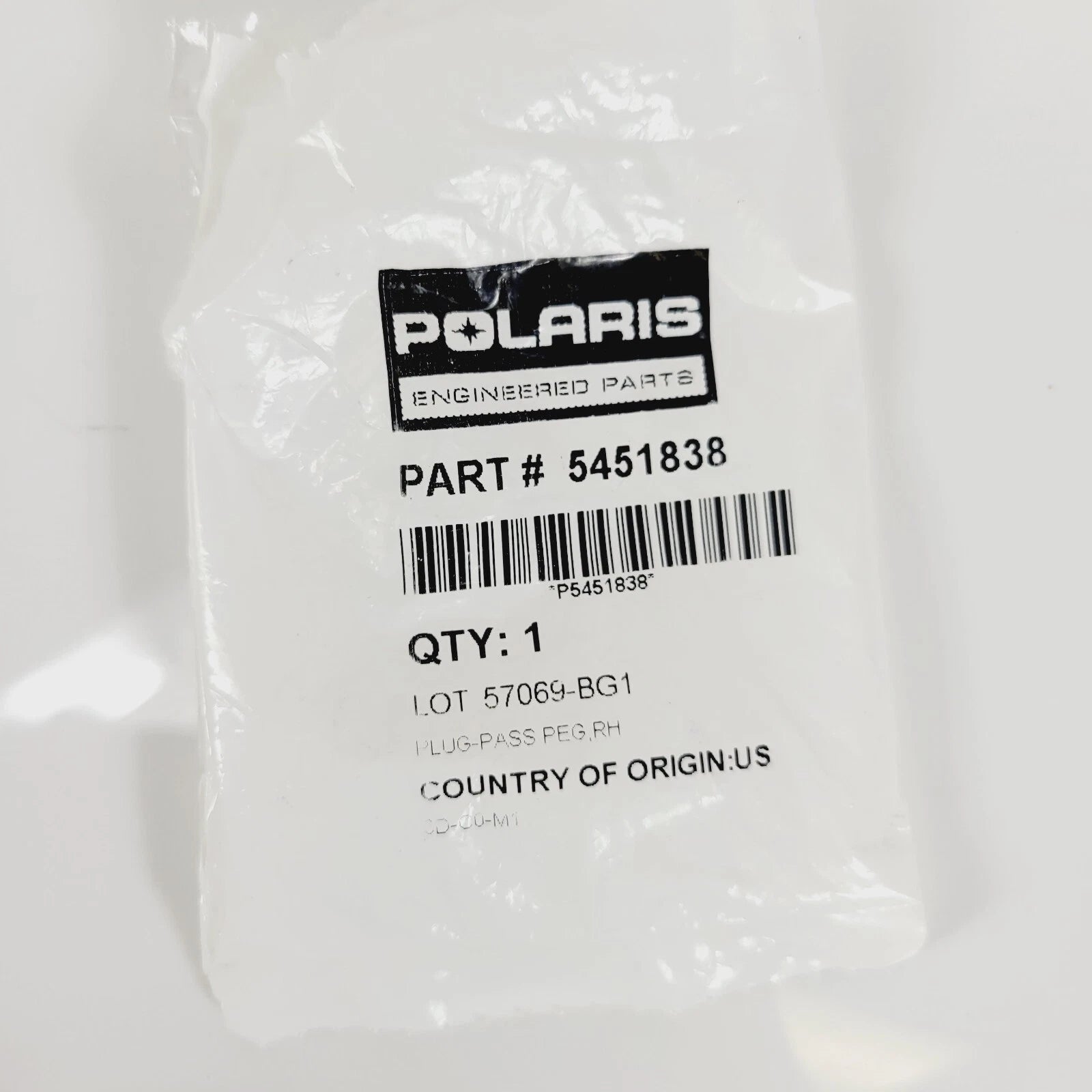 Right Side Passenger Peg Plug for Indian Motorcycle (OEM 5451838)