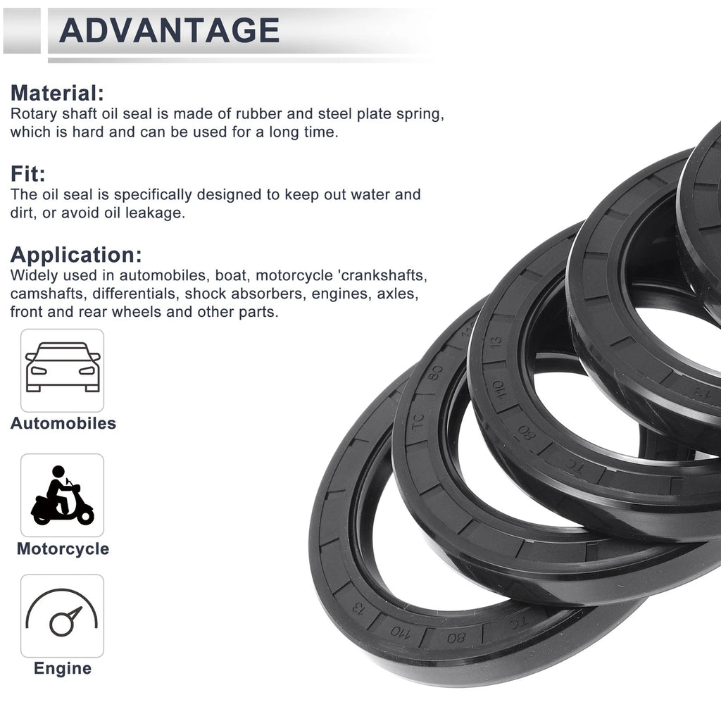 Set of 5 Oil Seal Rotary Shaft Seal for Various Models (80x110x13mm)