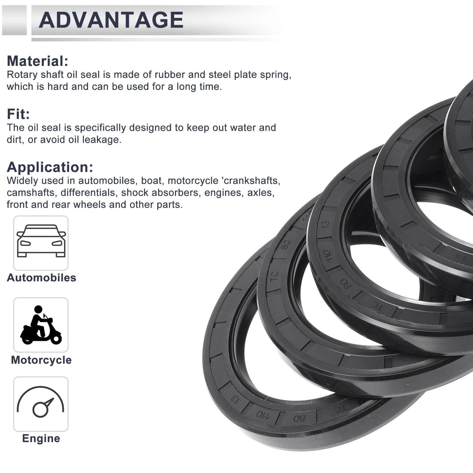 Set of 5 Oil Seal Rotary Shaft Seal for Various Models (80x110x13mm)