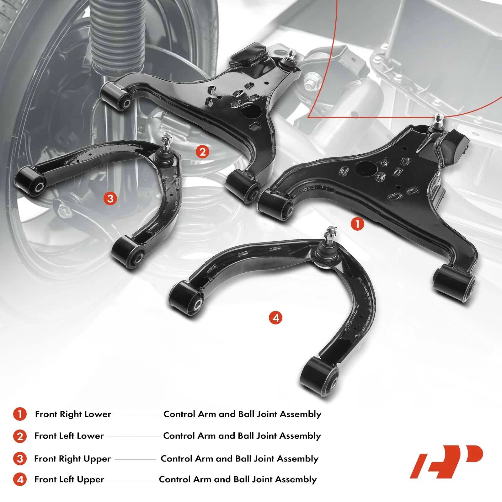 Set of 4 Front Control Arm Ball Joints for Nissan Armada (2005–2015)