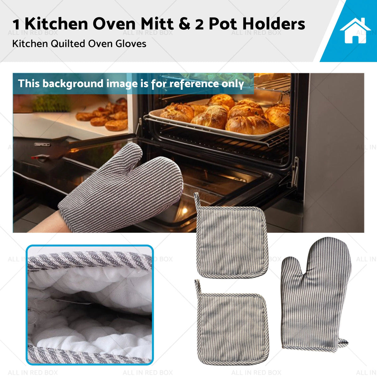 Set of 2 Cotton Oven Mitts for Kitchen Cooking and Baking