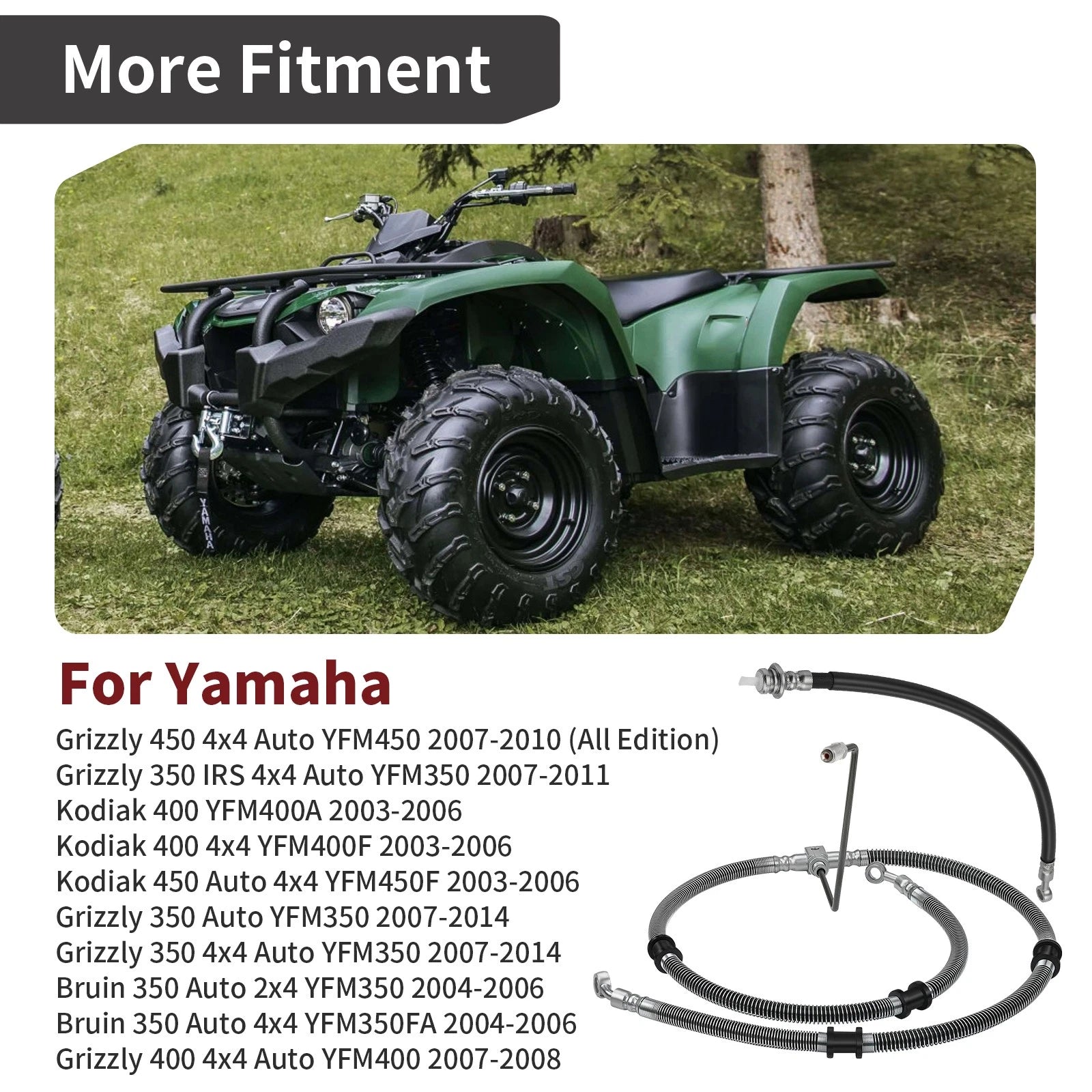 Front Brake Hose Line Pipe Kit for Yamaha Grizzly 350 450 4x4 (2007–2010)