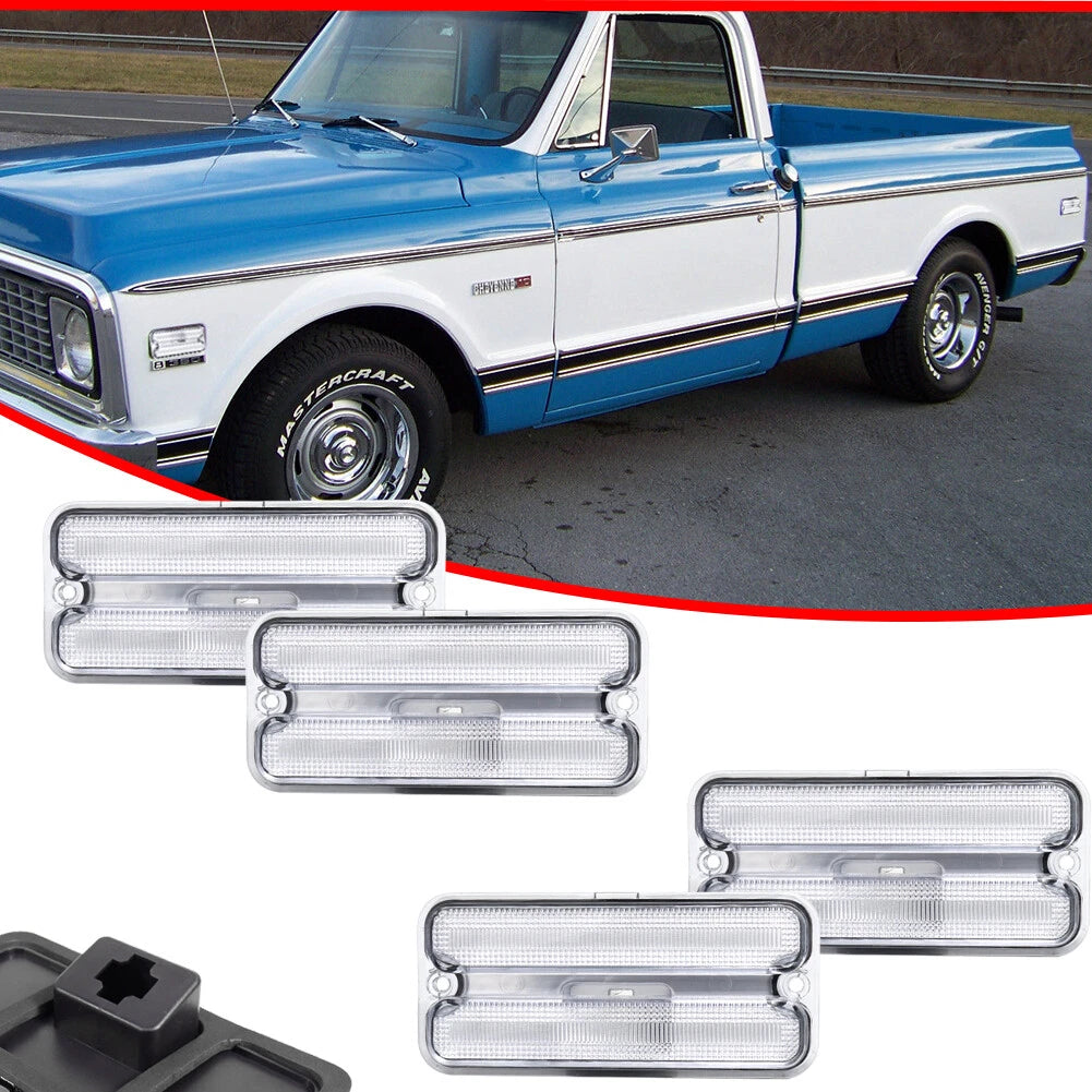 Set of 4 Clear Lens Side Marker Lights for Chevy GMC Truck (1968–1972)