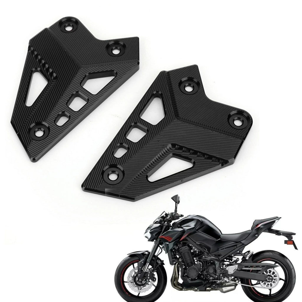Set of 2 Black Hanger Heel Plate Boot Guards for Kawasaki Z900 (2017)