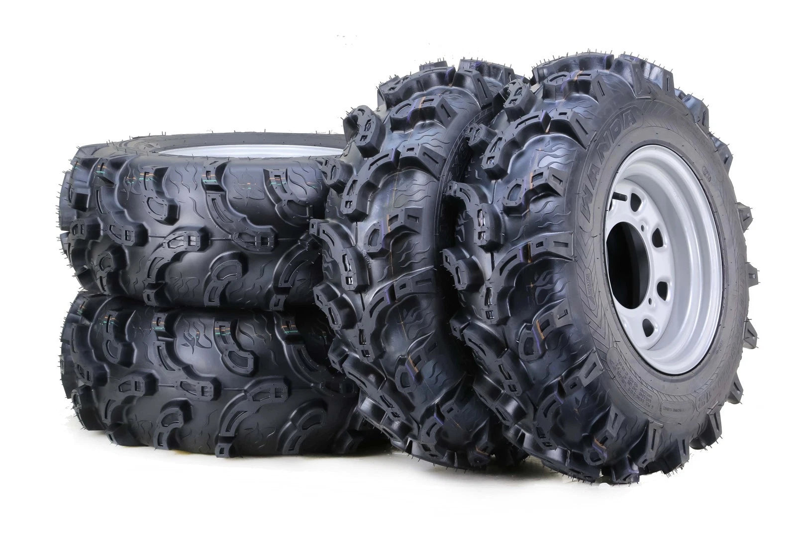 Set of 4 WANDA ATV Tires & Wheels 27x9-12 27x12-12 4-156 PCD Silver