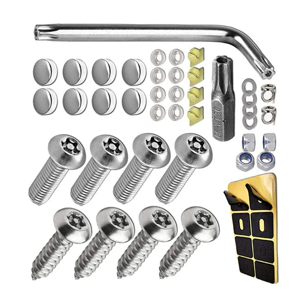 Set of 4 Anti-Theft License Plate Screws for Universal Vehicles