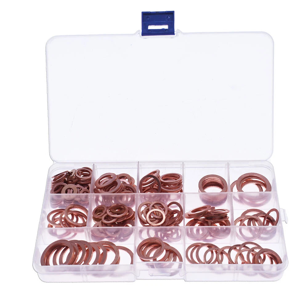 Set of 280 Assorted Solid Copper Crush Washers for Various Models