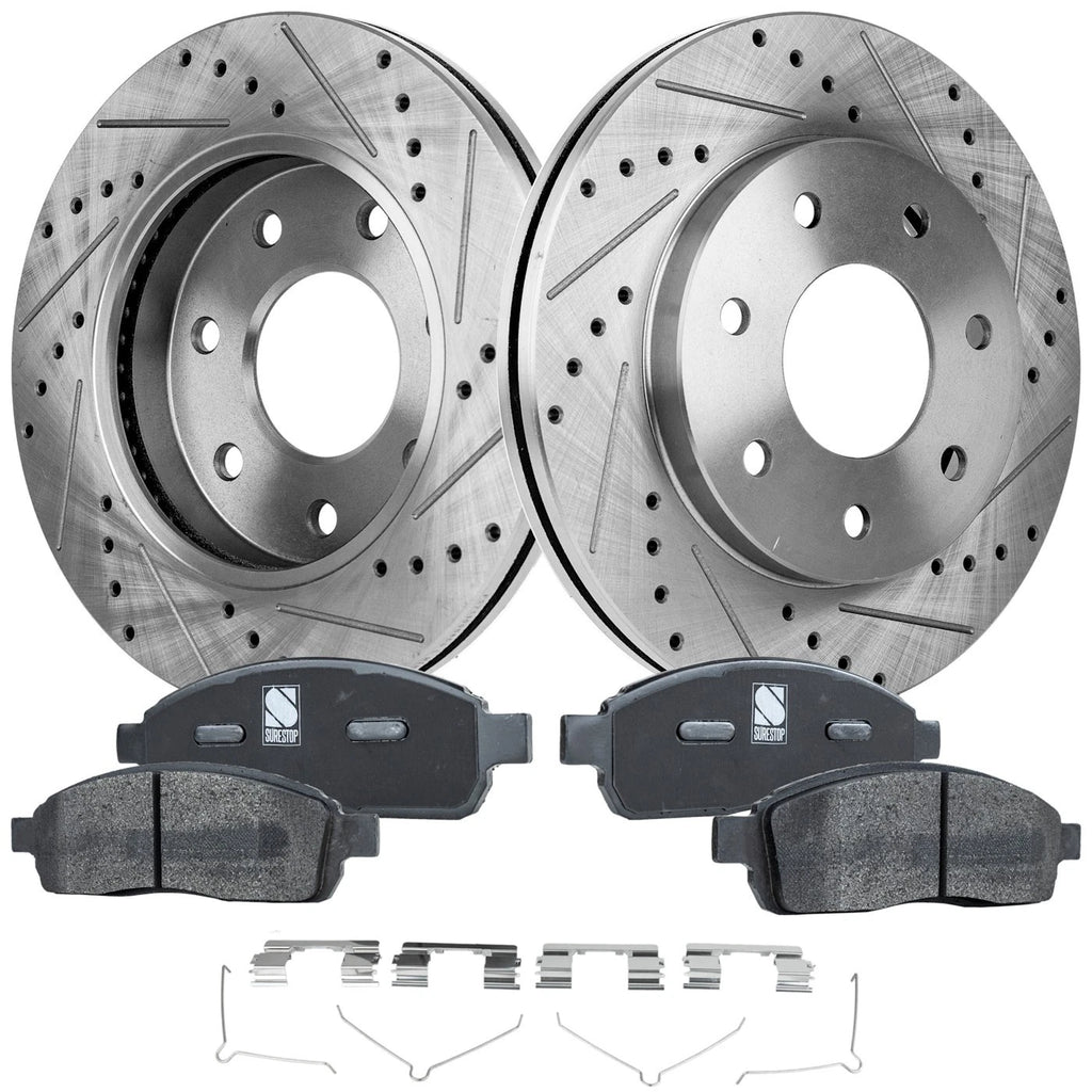 Disc Brake & Pad Kit for Ford F-150 (2004–2008) Front Cross-drilled Ceramic