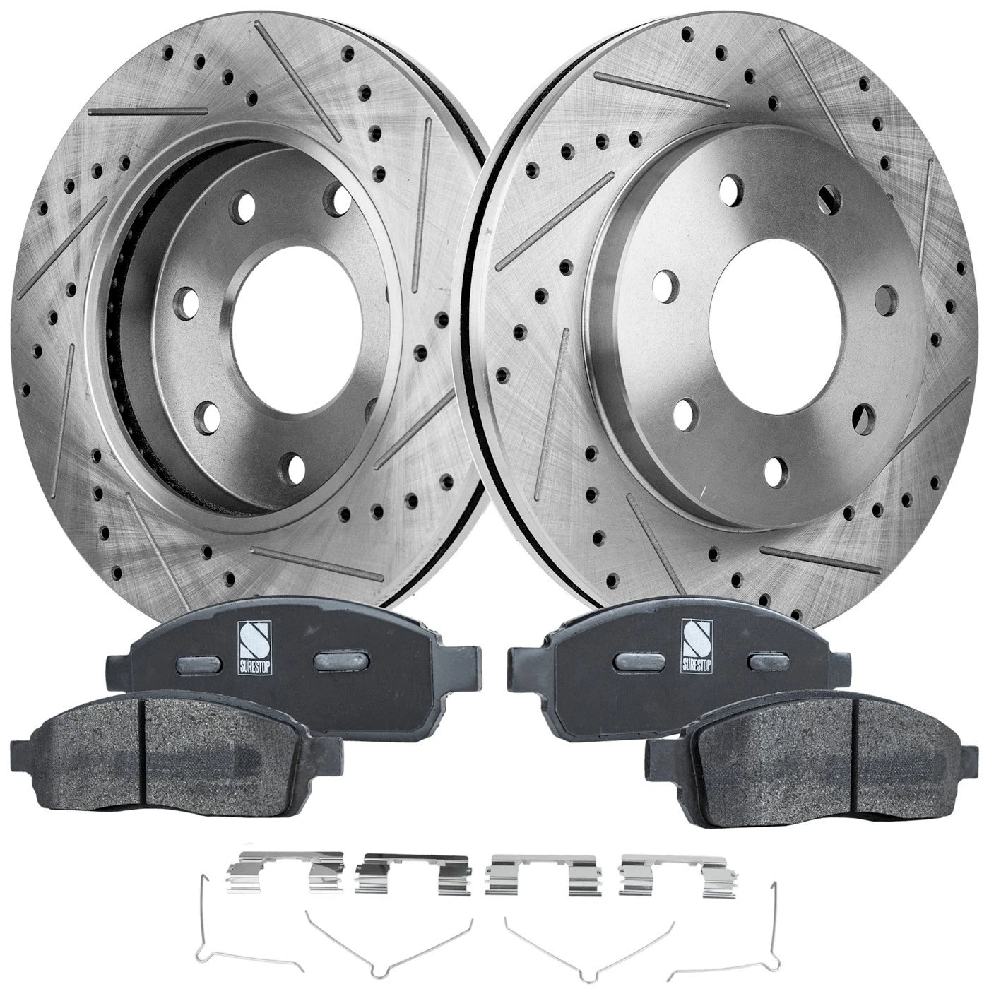 Disc Brake & Pad Kit for Ford F-150 (2004–2008) Front Cross-drilled Ceramic
