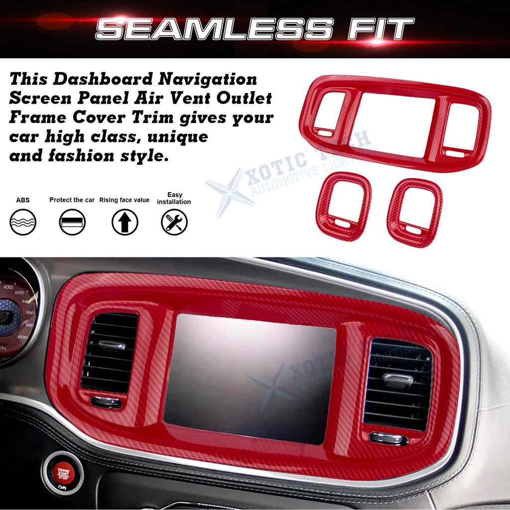 Red Carbon Style Dash Air Vent Outlet Cover for Dodge Charger (2015-2023)