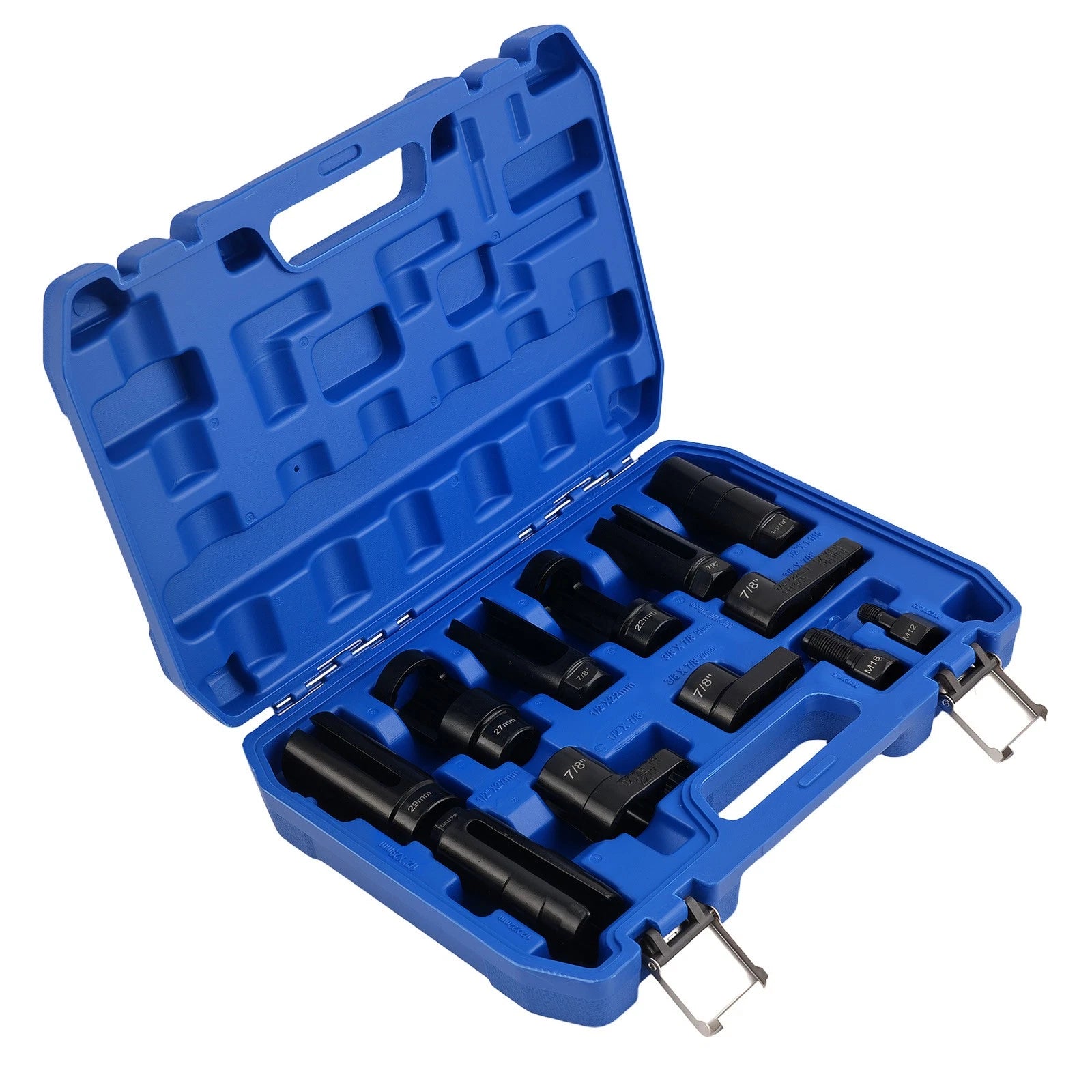 12pc Oxygen Sensor Socket Set for Universal Use (1/2", 3/8", 22mm, 27mm, 29mm)