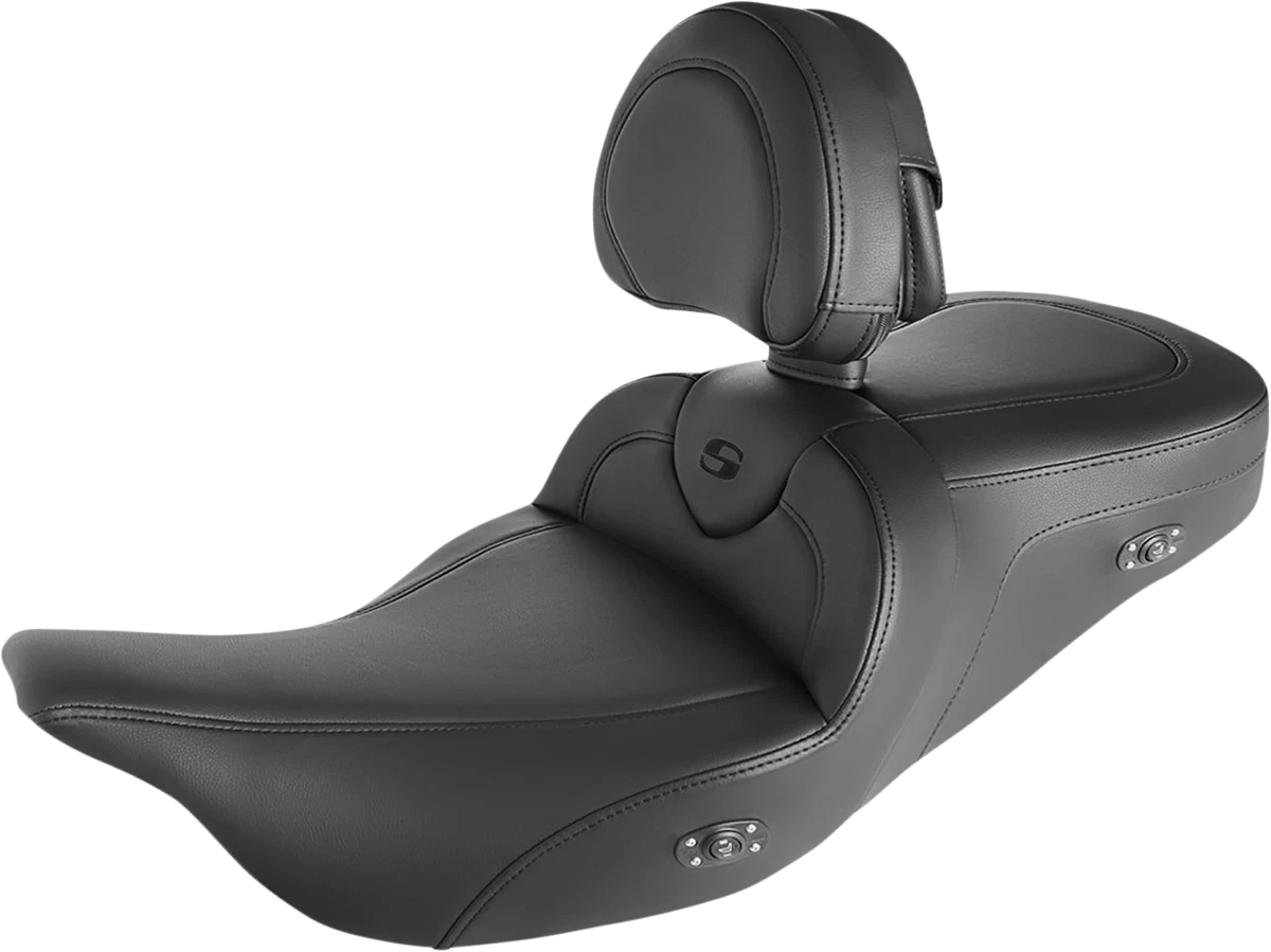 SADDLEMEN Roadsofa Seat for Harley FLH/FLT (Heated, Backrest, Black Stitching)