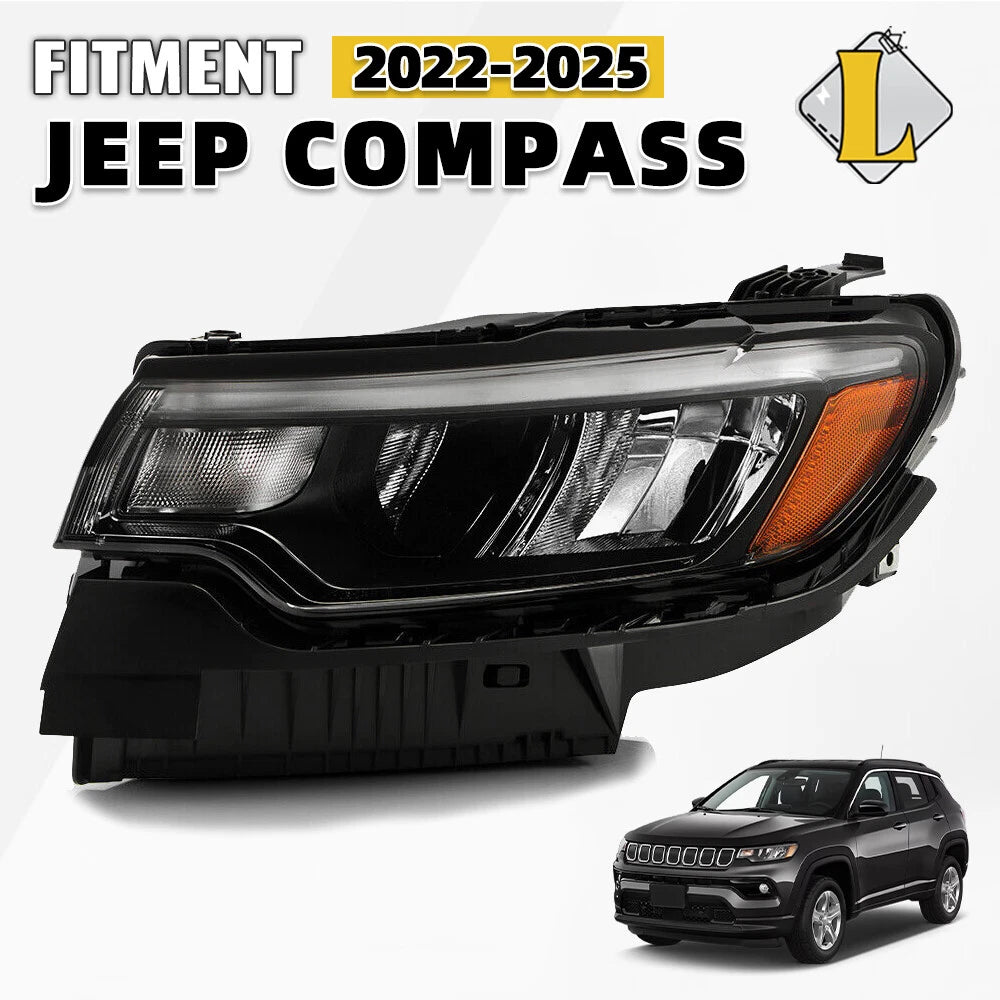 LED Reflector Headlight for Jeep Compass (2022–2026) w/o LED DRL w/ Bulb Driver