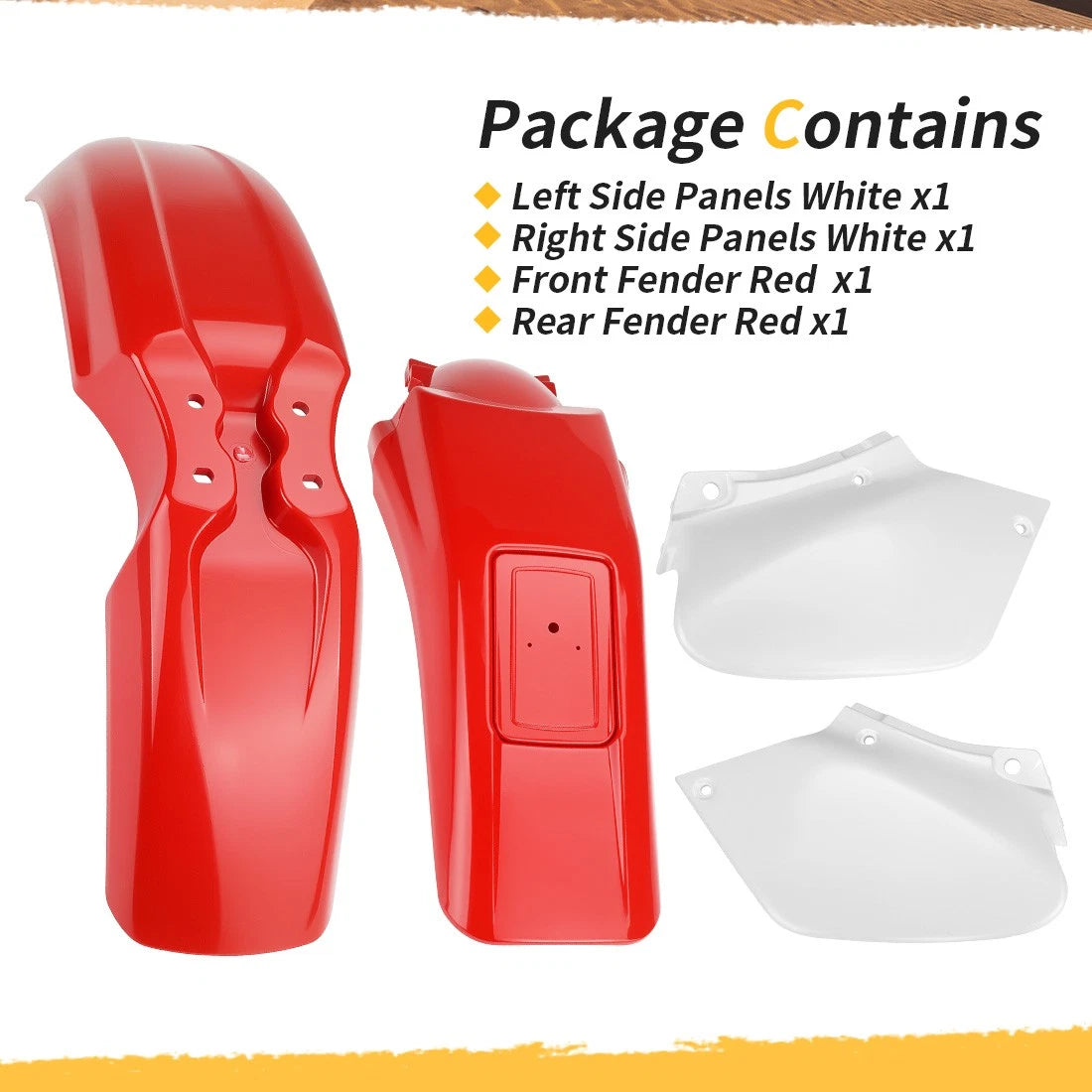 White Side Panels & Red Fenders Guards for Honda XR250R XR400R (1996–2004)