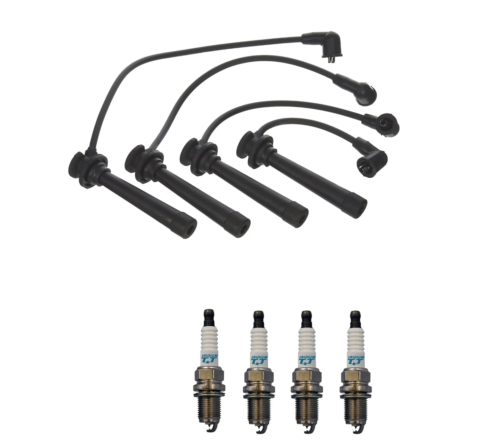 Denso 7mm Wire Set & 4 Iridium TT Spark Plugs for Kia Rio (2001–2011)