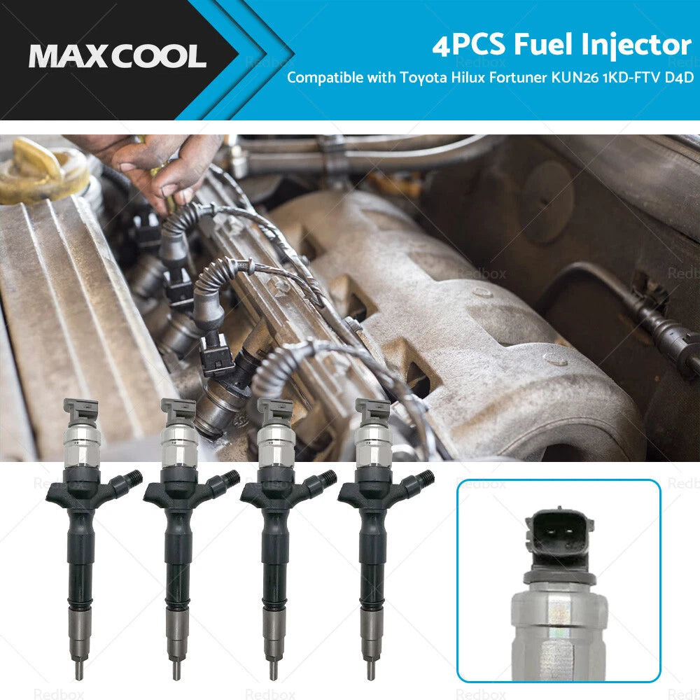 4X Diesel Fuel Injectors for Toyota Hilux Fortuner KUN26 1KD-FTV D4D (2005–2015)