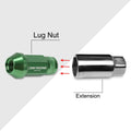 20Pc M12X1.25 Green JDM Open End Cone Hex Lug Nuts + Extension 25mmx50mm