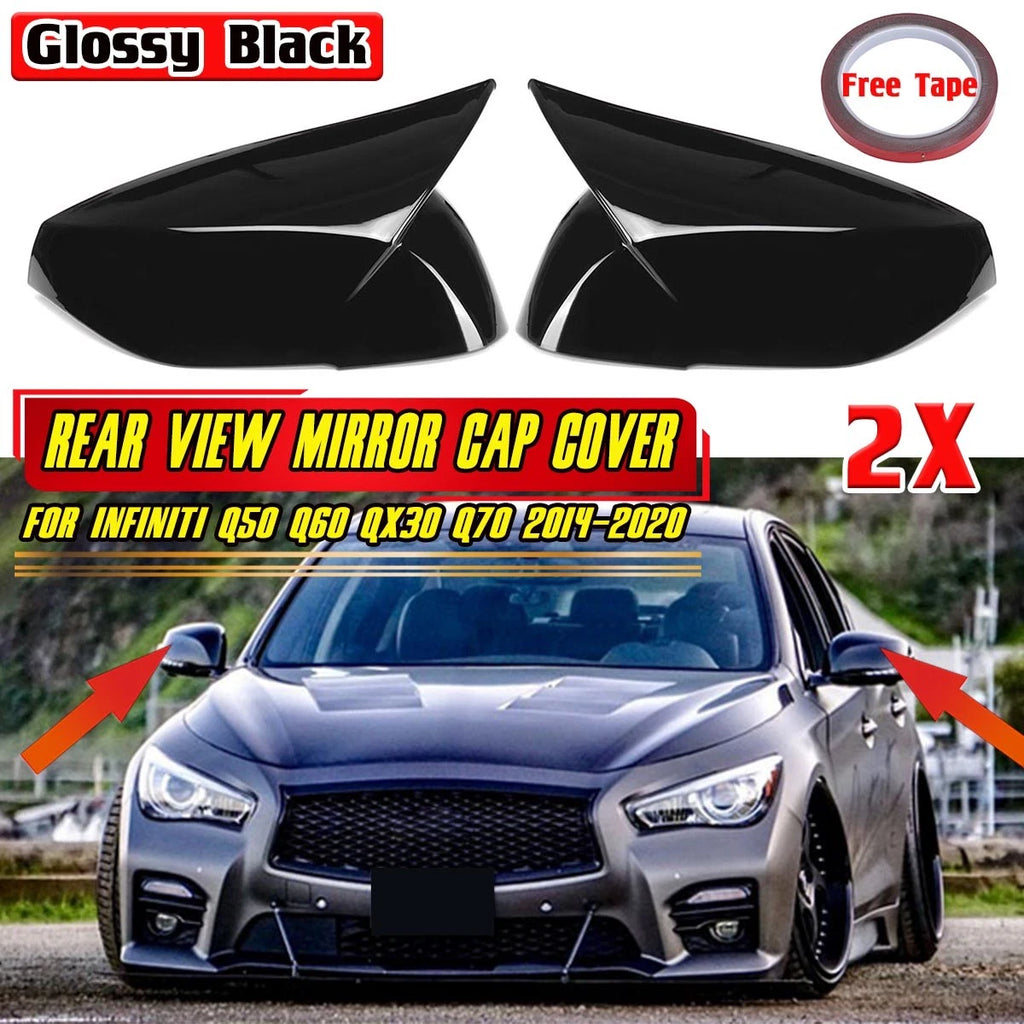 Gloss Black Rearview Mirror Cap Cover for Infiniti Q50 Q60 QX30 Q70 (2014–2020)