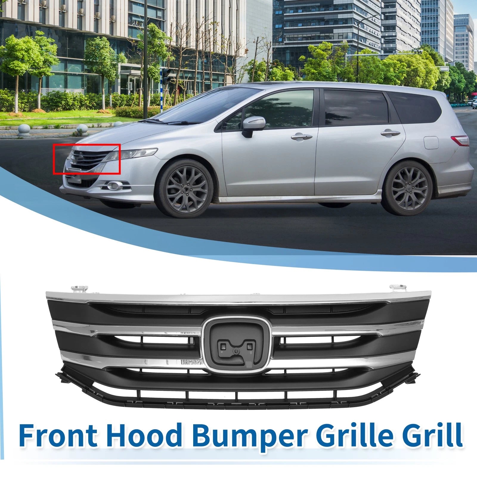Front Upper Bumper Grille for Honda Odyssey (2011–2012) Chrome