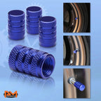 Set of 4 Blue Aluminum Tire Stem Caps for Universal Vehicles (All Years)