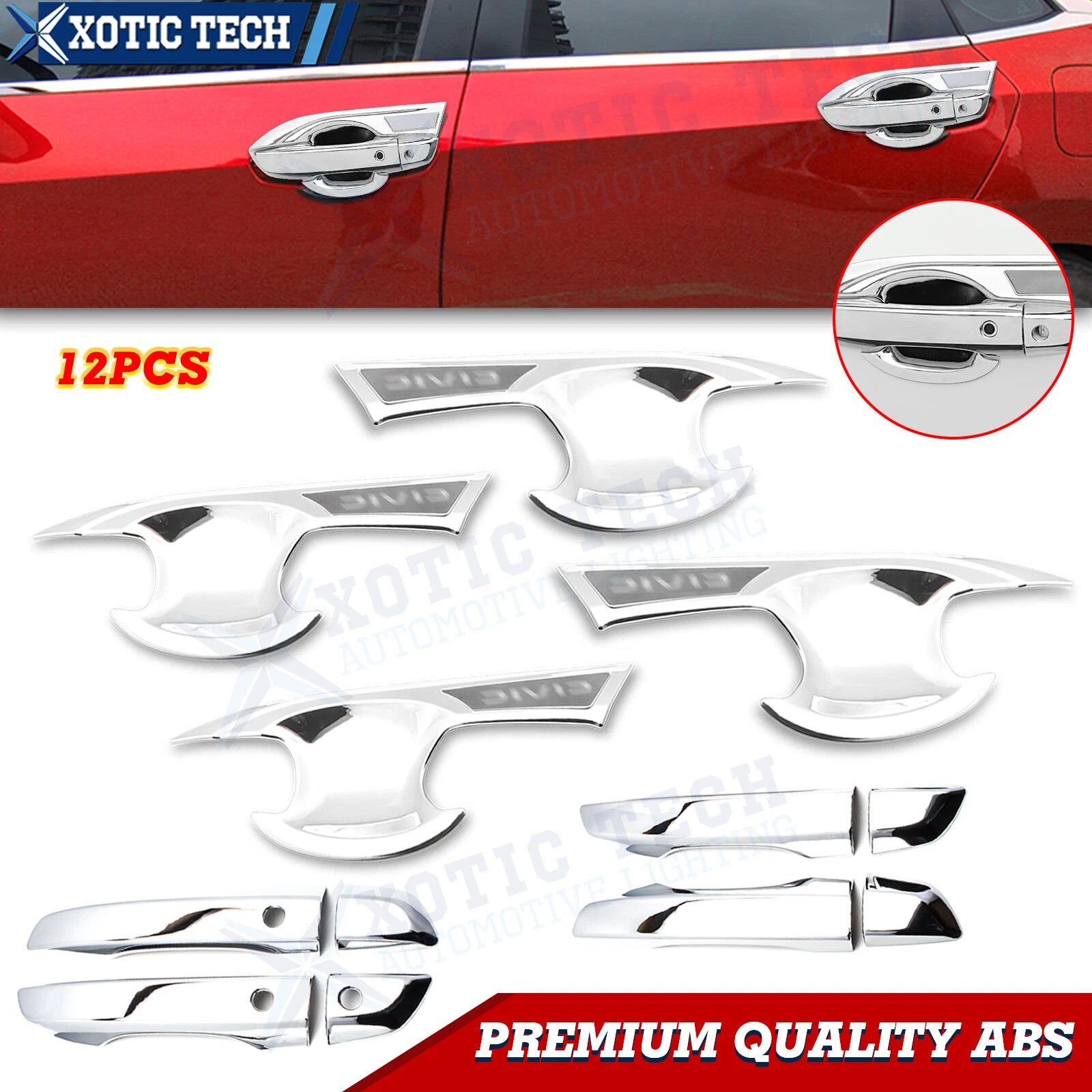Outer Door Handle Bowl Decor Cover Trim Chrome for Honda Civic (2016–2020)