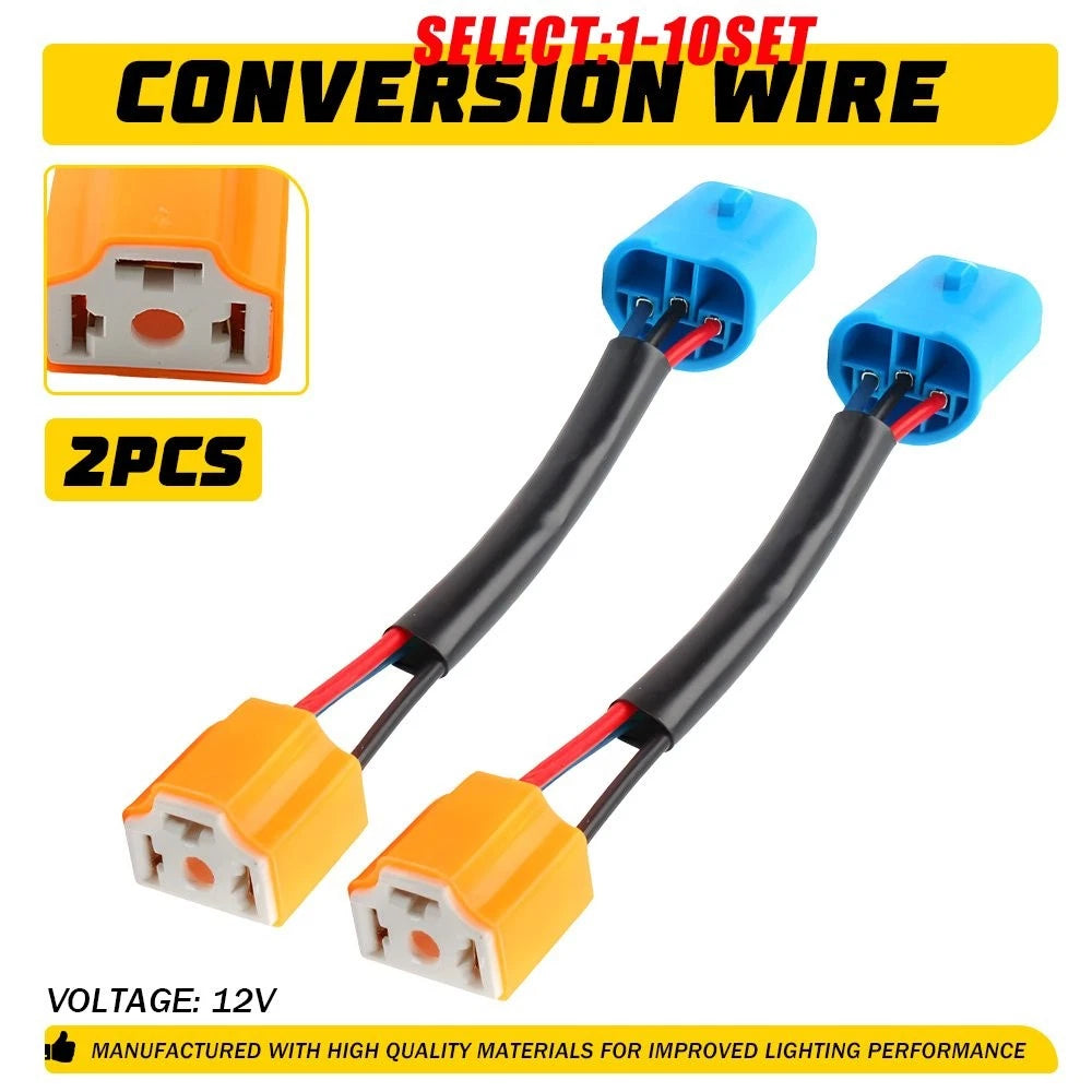 Set of 2 Conversion Wire 9004 to 9003 H4 Pigtail Socket Plug Connector