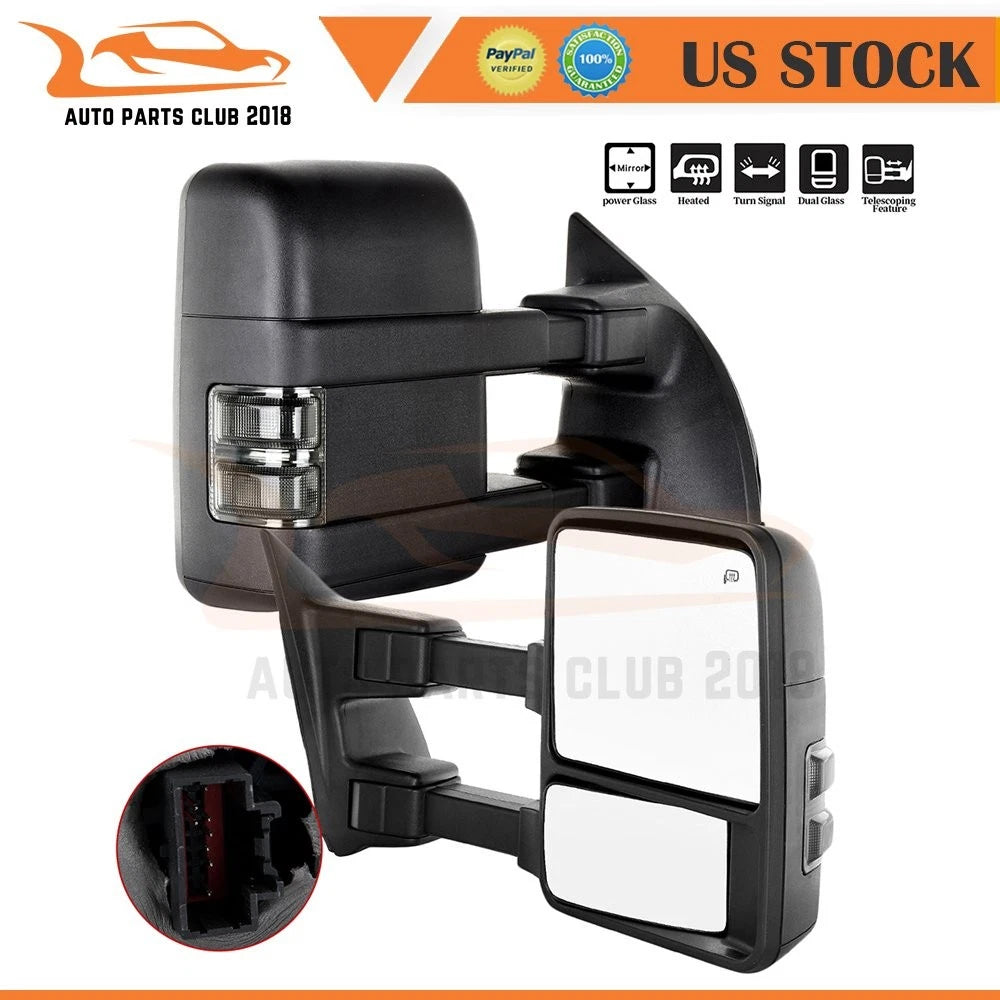 Pair Power Signal Smoke Heated Tow Mirrors for Ford F250-F550 (2003–2007)