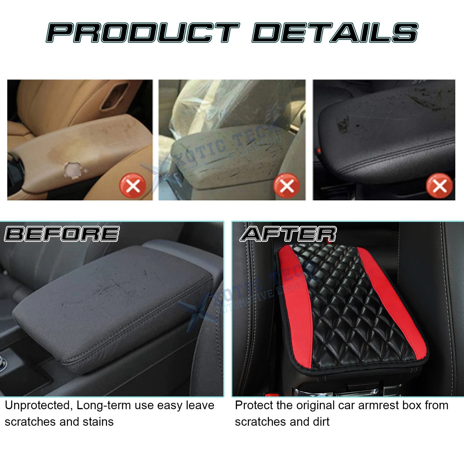 Memory Foam Armrest Cushion for Black Red Splicing (2010-2020)