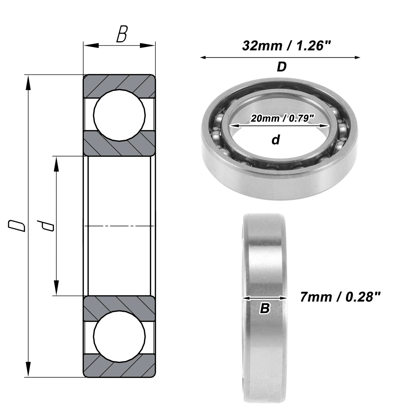 Deep Groove Ball Bearing 20x32x7mm for Scooter Skateboard (6804)
