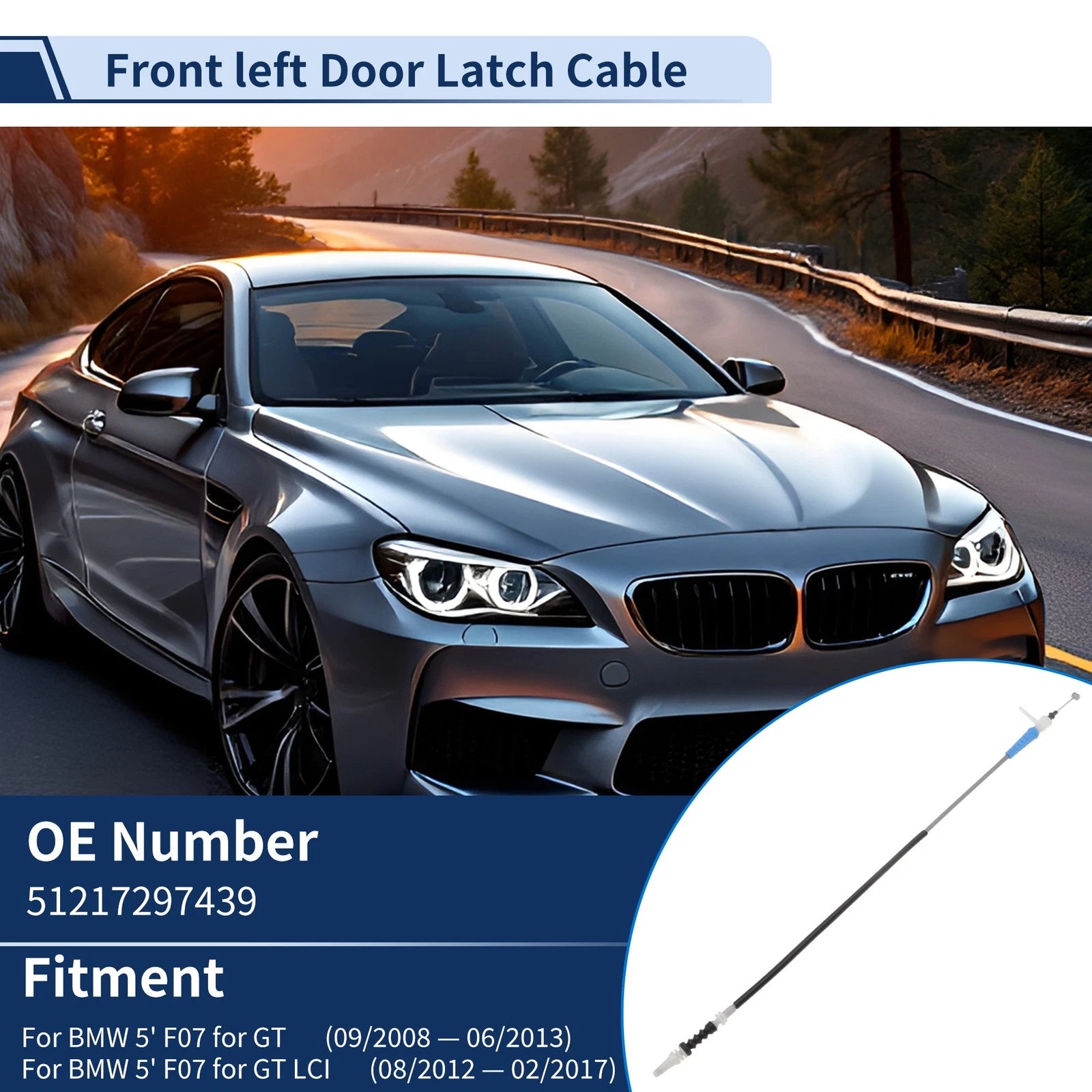 Door Latch Cable No. 51217297439 for BMW 5 Series F07 (2008–2013) Front Left