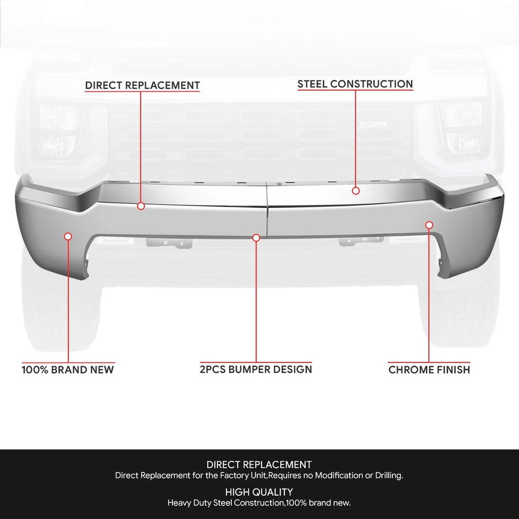 Chrome Front Bumper Face Bar for Silverado 2500 3500 HD (2020–2023)