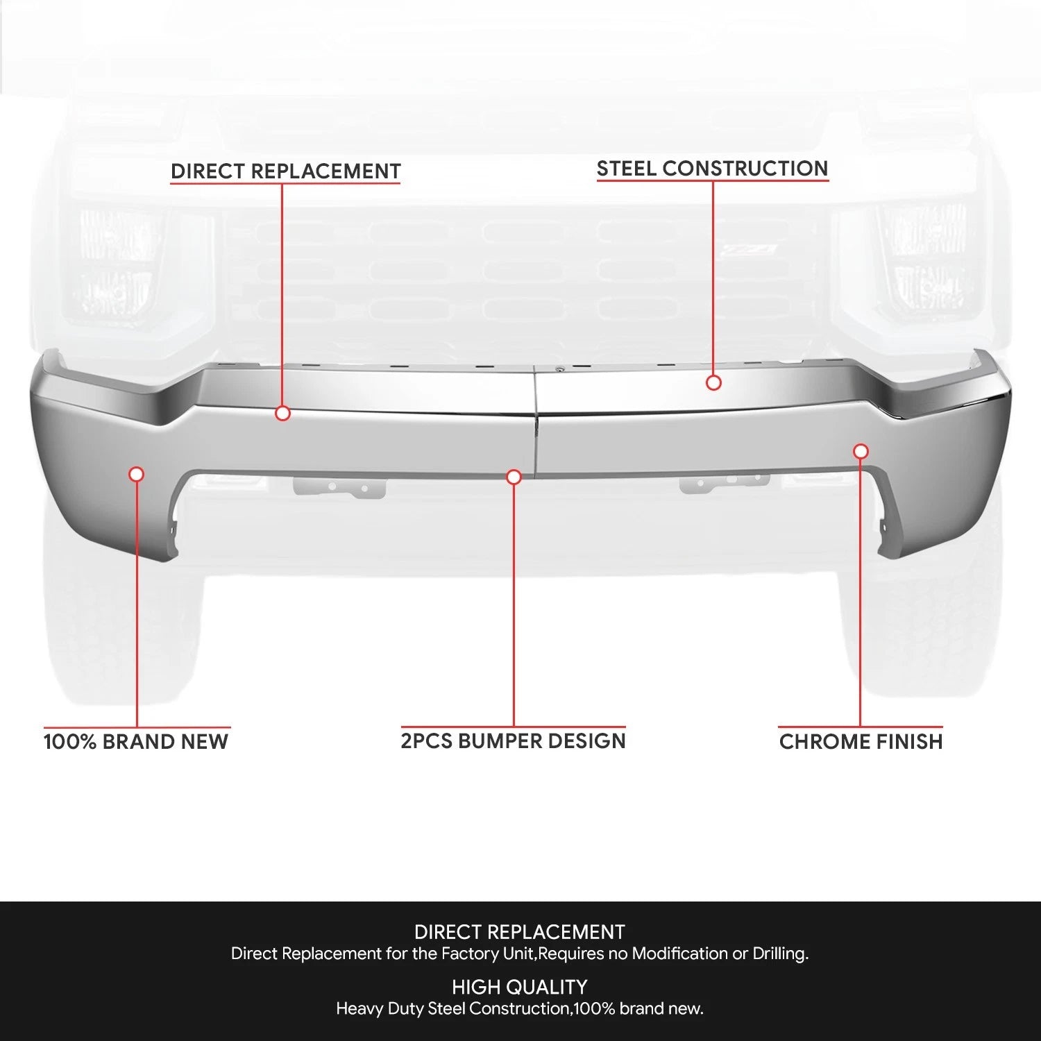 Chrome Front Bumper Face Bar for Silverado 2500 3500 HD (2020–2023)
