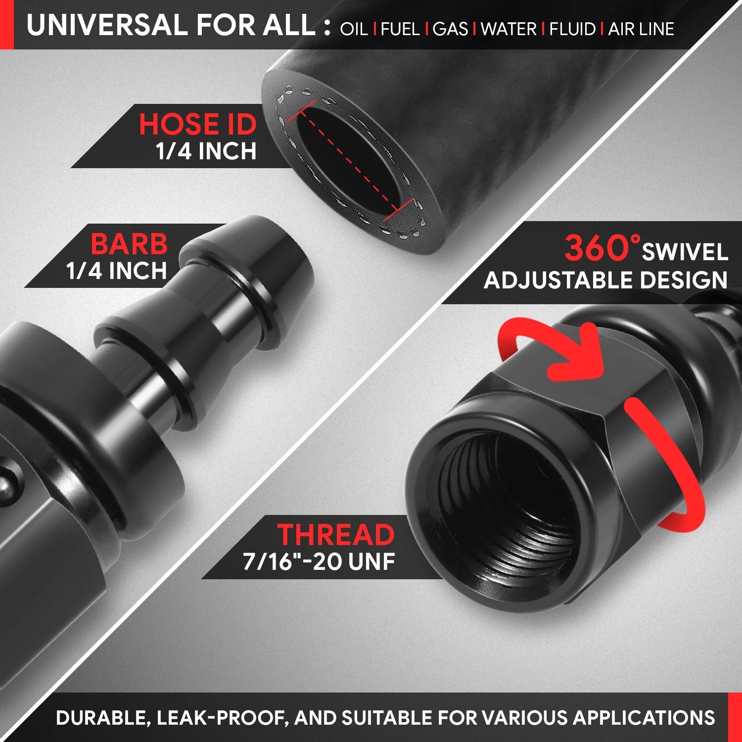 4AN to 1/4" Barb T6061 Straight Push Lock Hose End Fittings (Universal)