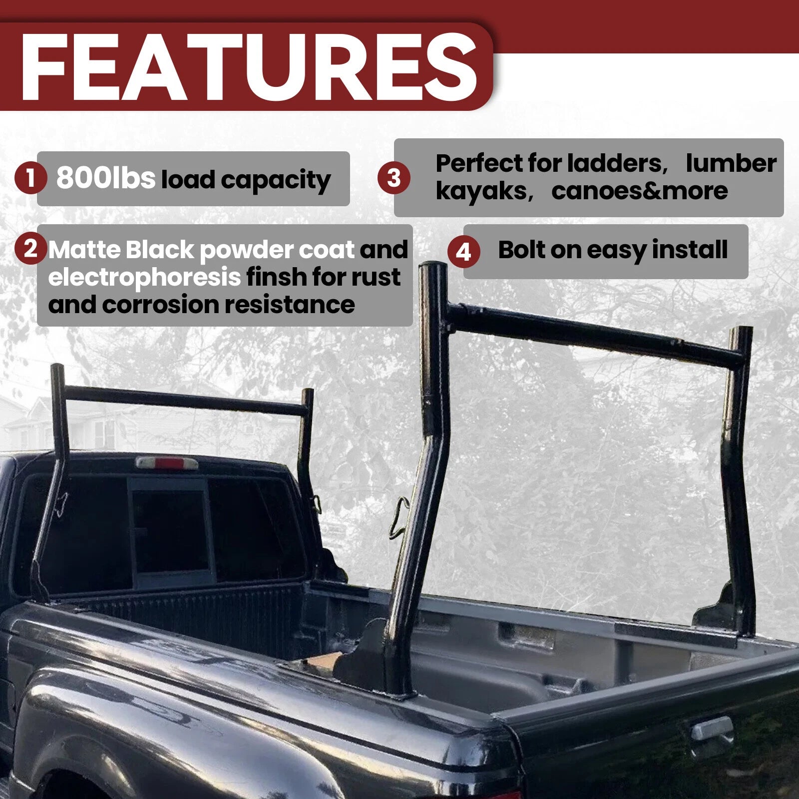 Adjustable Heavy Duty Ladder Rack for Pickup Truck (Universal)