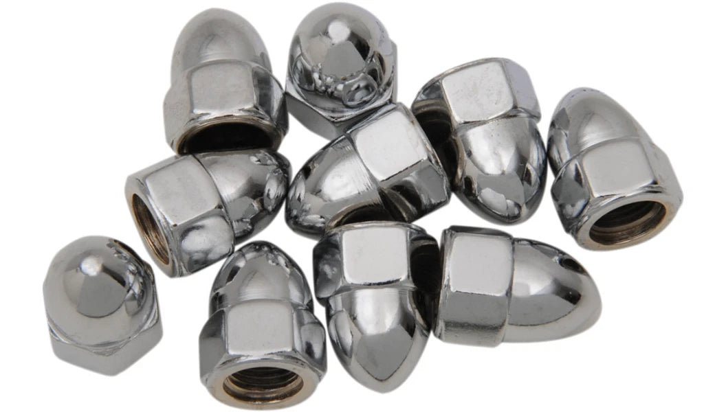 Set of 10 Acorn Nuts 3/8"-16 Chrome for Drag Specialties