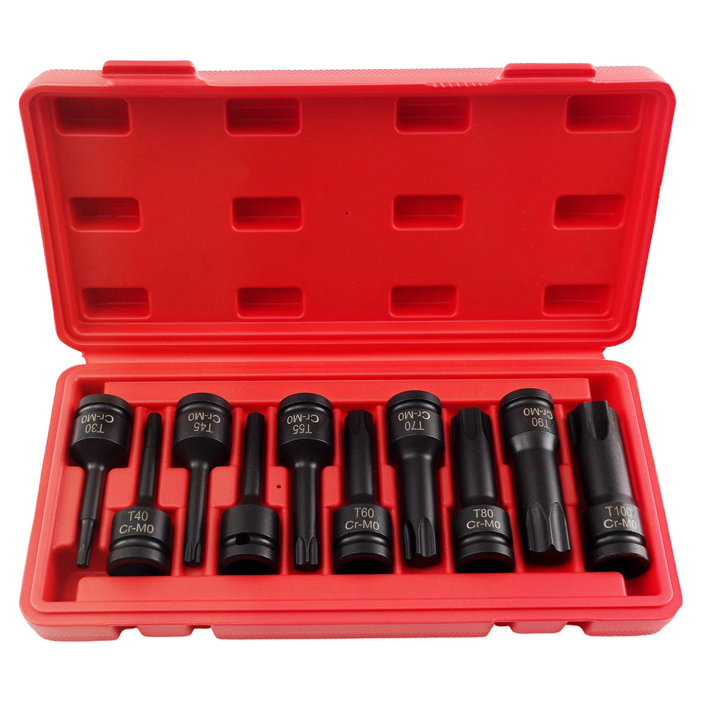 10PC Impact Star Bit Socket Set for 1/2" Drive (T30-T100)