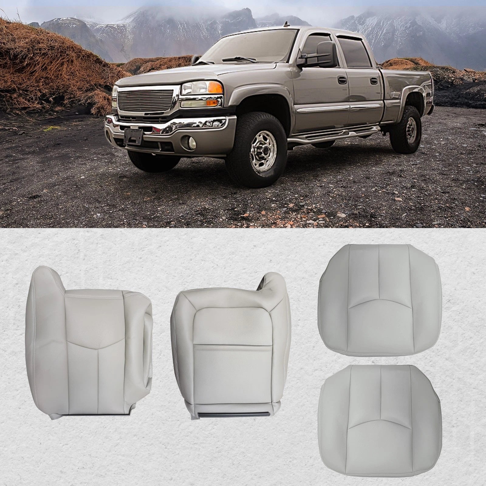 Front Gray Leather Seat Cover for Chevy Silverado GMC Sierra (2003–2006)