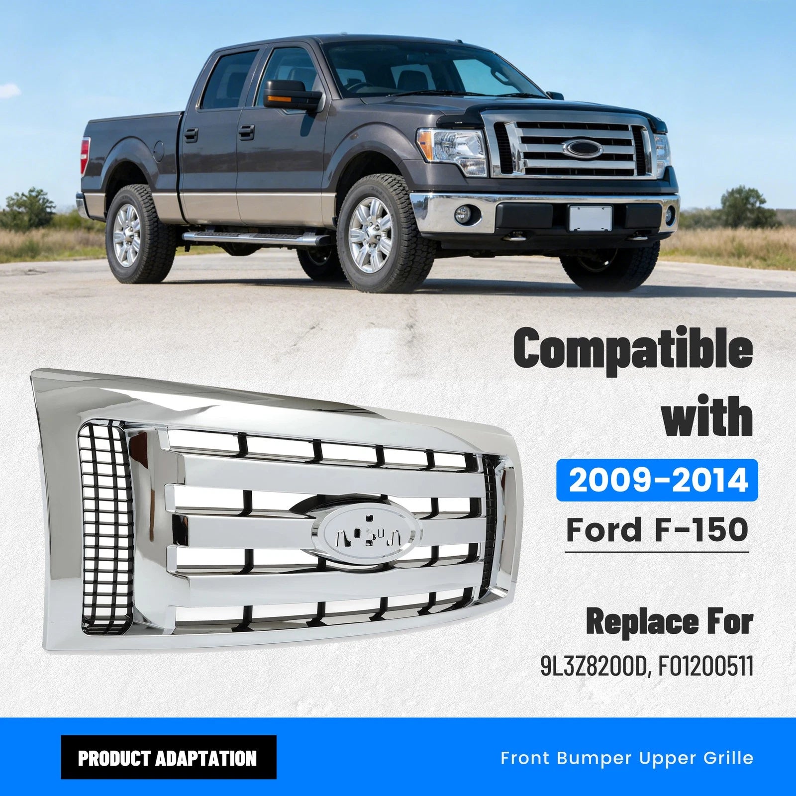 Chrome Front Upper Bumper Grille for Ford F-150 (2009-2014)