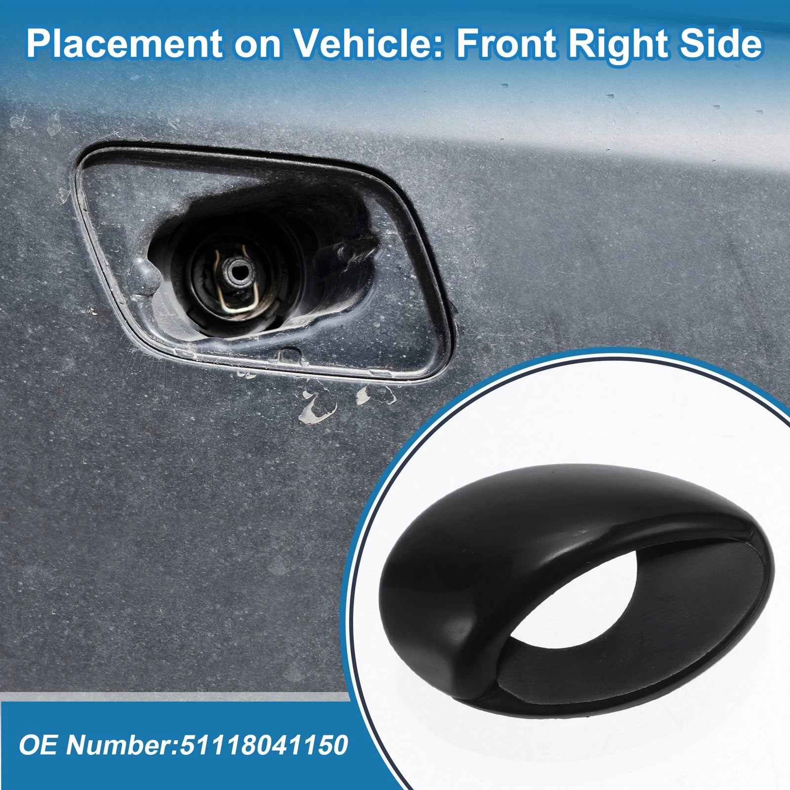 Front Right Headlight Washer Nozzle Cap for BMW M3 (2008–2013) Unpainted Black