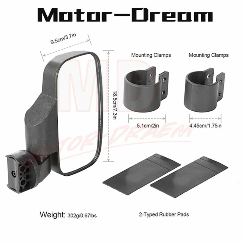 Rear View Mirror Set for Polaris RZR (1.75"-2" Clamp)