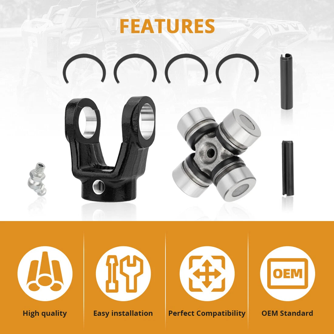 Front Prop Shaft Yoke & U-Joint for Polaris Sportsman 300 335 400 450 500 550 570 (2000–2023)