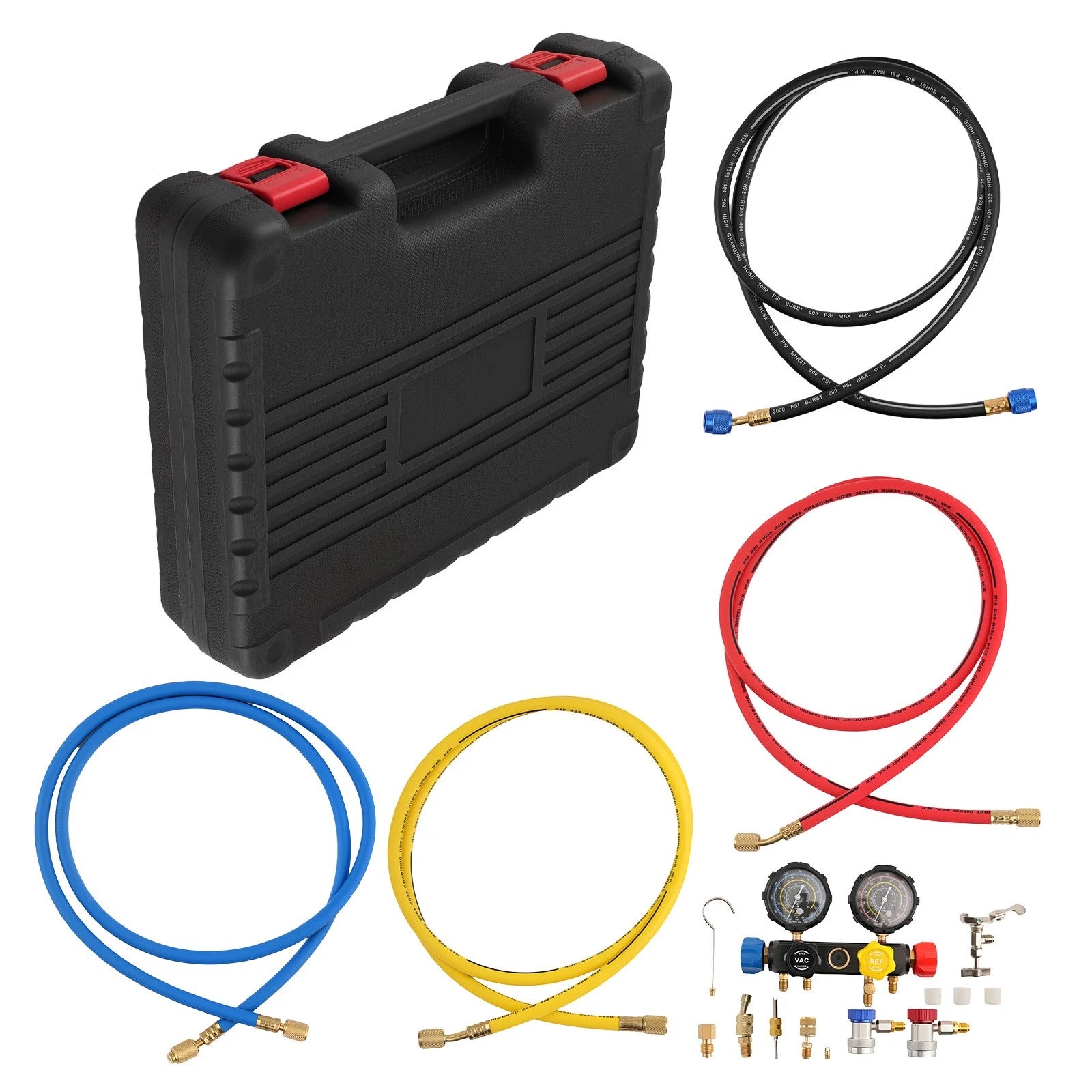 4-Way AC Manifold Gauge Set for Refrigeration R134A R12 R410A (14pcs)