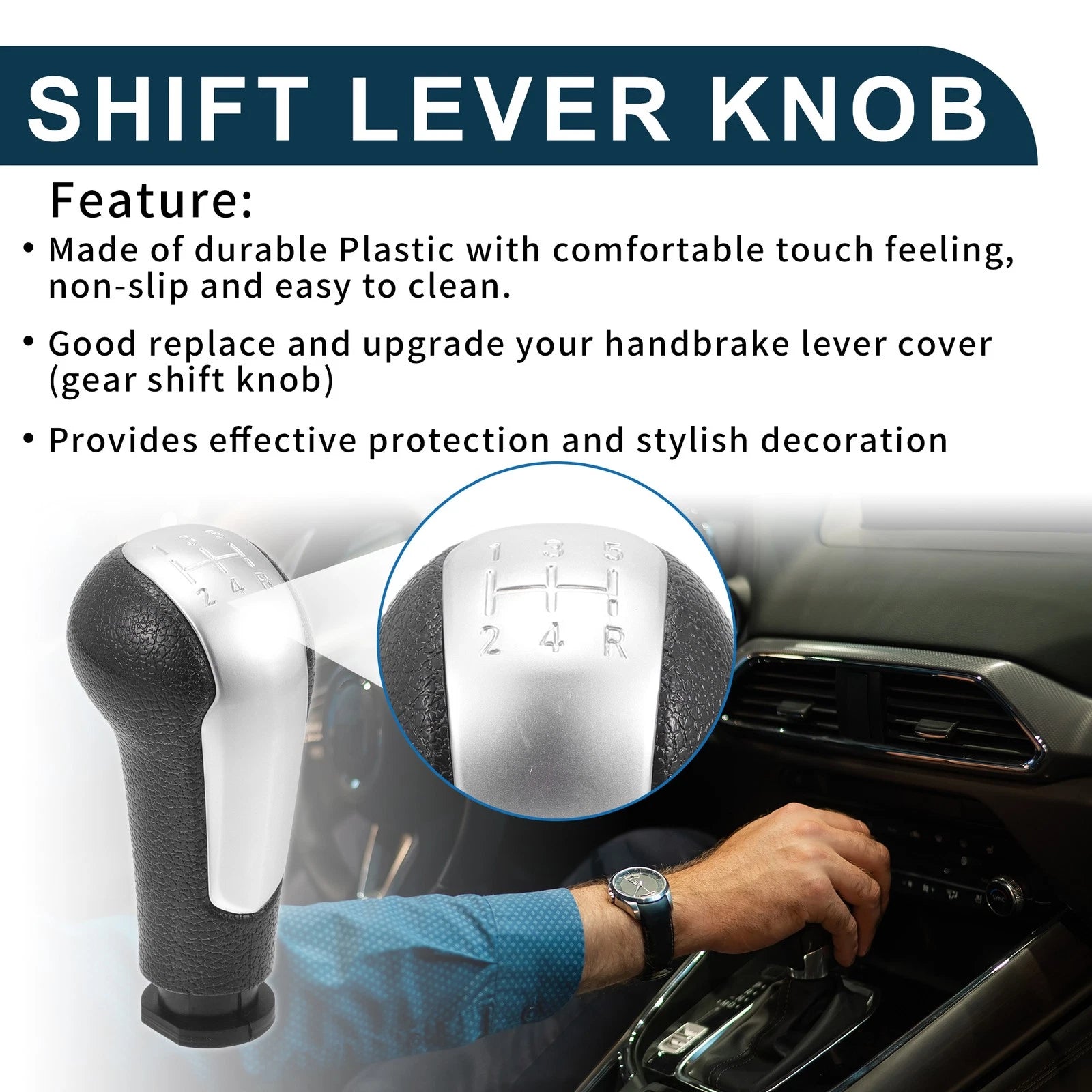 5 Speed Manual Gear Shifter Knob for Chevrolet Spark (2013–2022) Black Silver Tone