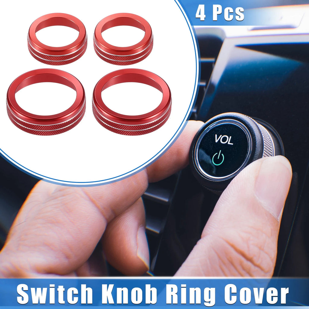 Set of 4 AC Audio Volume Tune Switch Knob Ring Covers for Ford F150 (2021–2023) Red