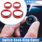 Set of 4 AC Audio Volume Tune Switch Knob Ring Covers for Ford F150 (2021–2023) Red